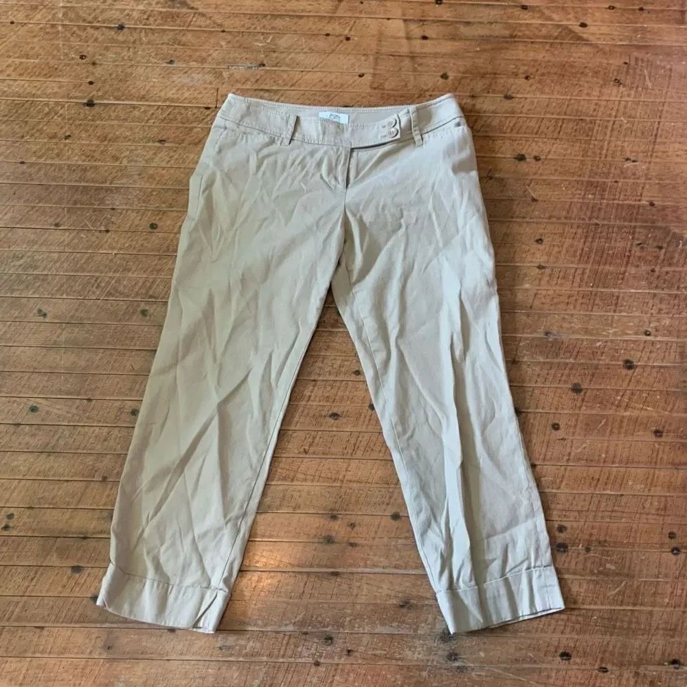 Ann Taylor Loft tan flat front business casual 4 Marissa slacks